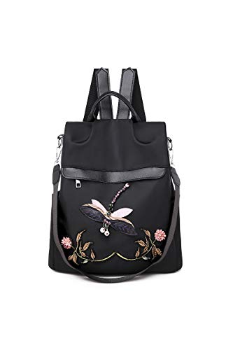 Ulisty Oxford Tela Bordado Mochila Casual Bolso Bolsa de Hombro para Mujeres/niñas Negro