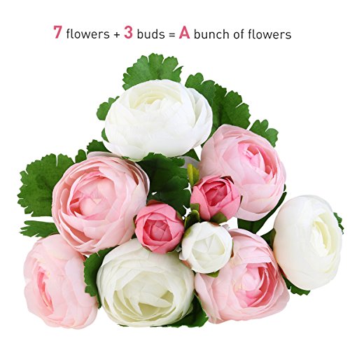 ULTNICE 10pcs vivo Aritifitial Camelia flores ramo de novia flores para banquete de bodas (rosa + blanco)