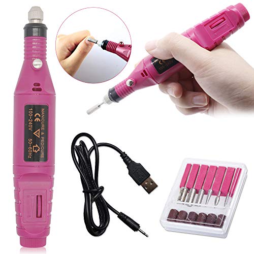 USB Kit de Manicura y Pedicura Eléctrico Profesional, Torno Pulidor Uñas Lima 6 en 1 Velocidad Ajustable Kit Taladro del Clavo Máquina Electrónica para Hogar y Salón