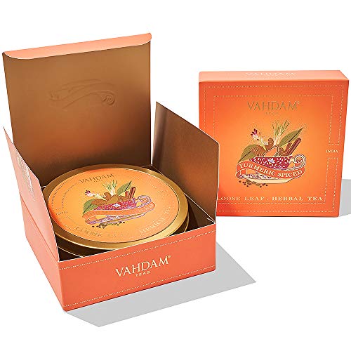 VAHDAM, Cúrcuma Especia Hierbas Té - TÉ SET Para Mujer Marca Té Favorita OPRAH, Cúrcuma, Limoncillo, Extractos Bergamota, Canela, Jengibre, Cardamomo Pimienta, Muestra Té, Caja Regalo Té Perfecto