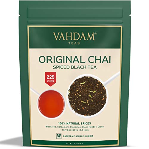 VAHDAM, hojas sueltas de té original indio Masala Chai latte (más de 200 tazas) | 100% INGREDIENTES NATURALES | Té negro, canela, cardamomo, clavo y pimienta negra | Producto de la India | Tea | 454gr