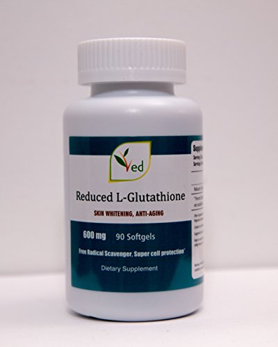 VED Cápsula de gelatina blanda de suplemento de L-Glutatión reducido a base de hierbas | Super protección celular | Suplemento dietético | Blanqueamiento de la piel, antienvejecimiento | 600 mg 90 cápsula blanda