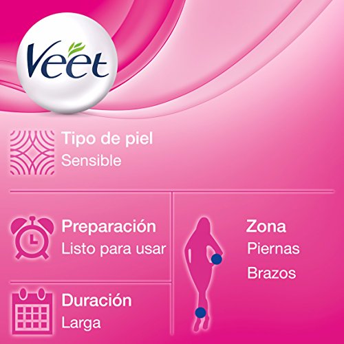 Veet Bandas de Cera Fria Depilatoria para Depilación de Cuerpo y Piernas con Aceite de Almendras, Easy Gelwax, Pieles Sensibles, 20 bandas