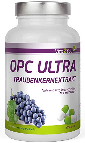 Vita2You OPC Ultra Extracto de semilla de uva 600mg por cápsula - con vitamina C de Acerola - 120 cápsulas - Dosificación alta - Paquete de 4 meses - Calidad Premium