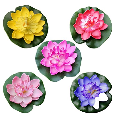 VORCOOL 5pcs Lirio de Agua Artificial Flotante Estanque de Flores de Loto Casa Boda Decoración 10cm