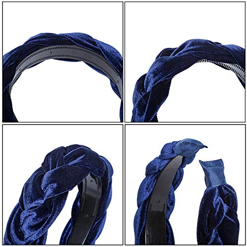 WELROG Acolchado Cintas para la cabeza Mujeres Terciopelo grueso 90s Accesorios para el cabello Banda para la cabeza Banda para el cabello alicia estilo español vintage (azul marino + negro + rojo)