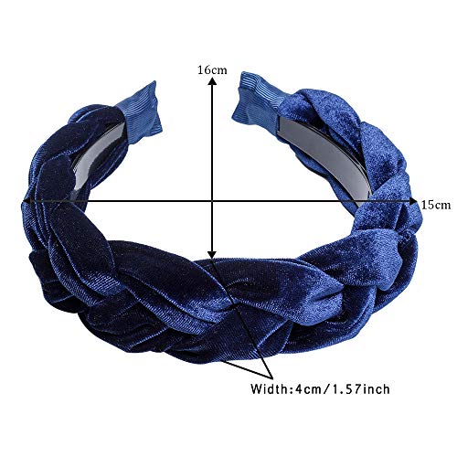 WELROG Acolchado Cintas para la cabeza Mujeres Terciopelo grueso 90s Accesorios para el cabello Banda para la cabeza Banda para el cabello alicia estilo español vintage (azul marino + negro + rojo)