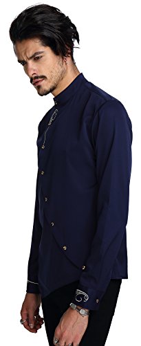 WHATLEES Mens Largo Manga Extra Larga Bordado Dise?o Partido Club BOT¨®n Abajo Vestido Camisa B404-Navy-M