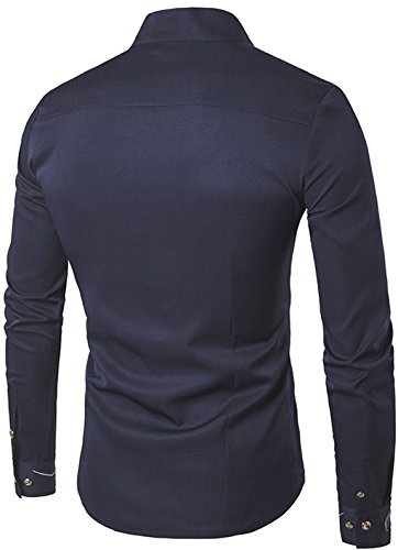 WHATLEES Mens Largo Manga Extra Larga Bordado Dise?o Partido Club BOT¨®n Abajo Vestido Camisa B404-Navy-M