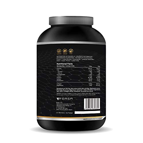 Whey Protein | Proteina whey pura con colágeno + magnesio | Tonifica y aumenta la masa muscular | Protege músculos y ayuda a la recuperación de los tejidos fibrosos | 1000g de proteína sabor chocolate