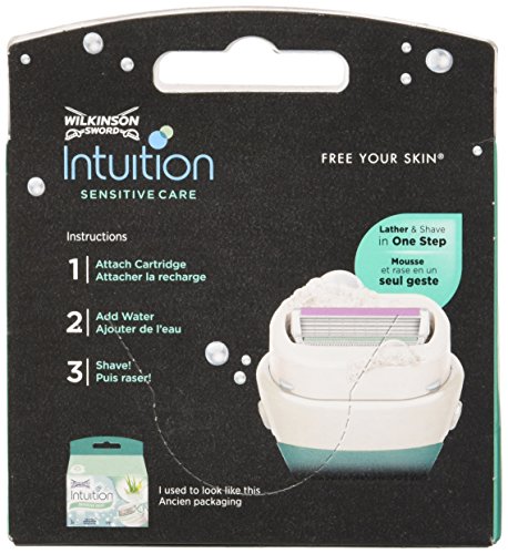 Wilkinson Sword Intuition Sensitive - 3 Recambios de Cuchillas Autoadaptables de 4 Hojas para Mujer, Kit de Depilación Femenina, Morado (4027800007103)