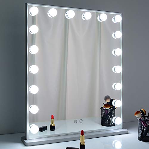 WONSTART Espejo Maquillaje con luz Hollywood Mirror, Espejo de Maquillaje Grande con Luces LED Ajustables de 18 Piezas, Espejo de Belleza Iluminado de sobremesa o de Pared