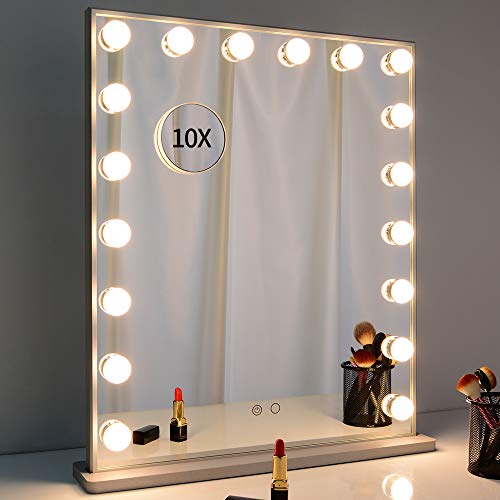 WONSTART Espejo Maquillaje con luz Hollywood Mirror, Espejo de Maquillaje Grande con Luces LED Ajustables de 18 Piezas, Espejo de Belleza Iluminado de sobremesa o de Pared