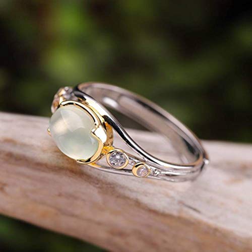 WOZUIMEI Joyería de Anillo de Estilo Chino Moda Artesanal de Oro Negro S925 Anillo de Plata Pura Joyería de Mujer Anillo de Travertino AbiertoAnillo Grapestone