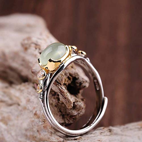 WOZUIMEI Joyería de Anillo de Estilo Chino Moda Artesanal de Oro Negro S925 Anillo de Plata Pura Joyería de Mujer Anillo de Travertino AbiertoAnillo Grapestone