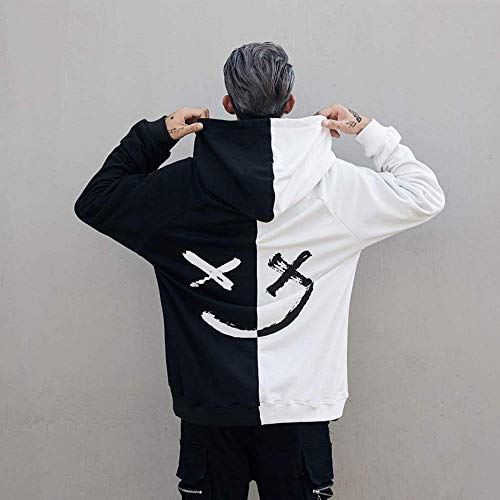 XIAOYAO Hombre Sudadera con Capucha Deportiva Manga Larga Hoodie Casual Camisa de Entrenamiento (L, Blanco Negro)