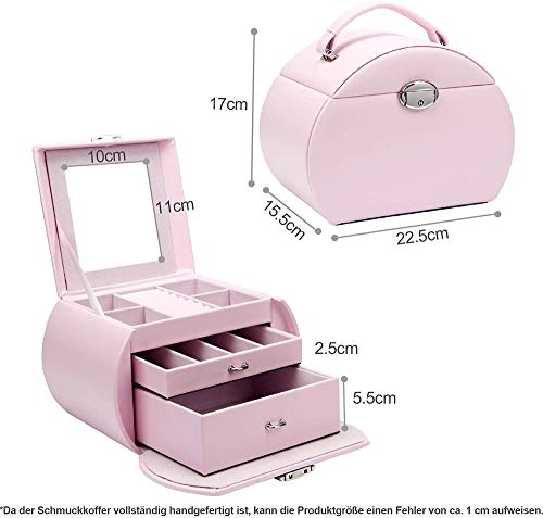 XINWANG Caja Adornos Organizador Adornos Cerradura para Niñas Cajones Espejo Almacenamiento Exhibición Pequeña Anillos Pulseras Pendientes Regalos Mujeres,Pink-OneSize