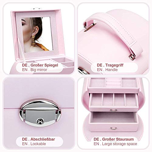 XINWANG Caja Adornos Organizador Adornos Cerradura para Niñas Cajones Espejo Almacenamiento Exhibición Pequeña Anillos Pulseras Pendientes Regalos Mujeres,Pink-OneSize