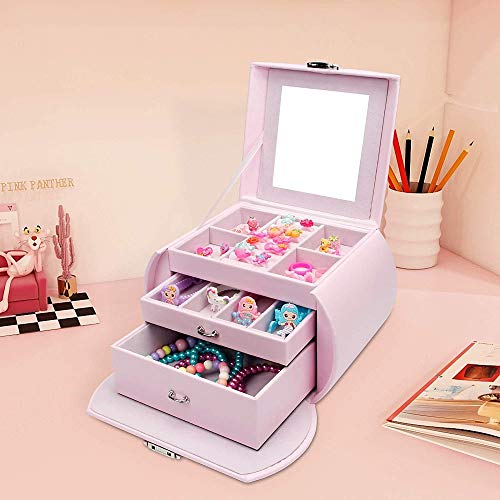 XINWANG Caja Adornos Organizador Adornos Cerradura para Niñas Cajones Espejo Almacenamiento Exhibición Pequeña Anillos Pulseras Pendientes Regalos Mujeres,Pink-OneSize