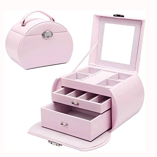 XINWANG Caja Adornos Organizador Adornos Cerradura para Niñas Cajones Espejo Almacenamiento Exhibición Pequeña Anillos Pulseras Pendientes Regalos Mujeres,Pink-OneSize