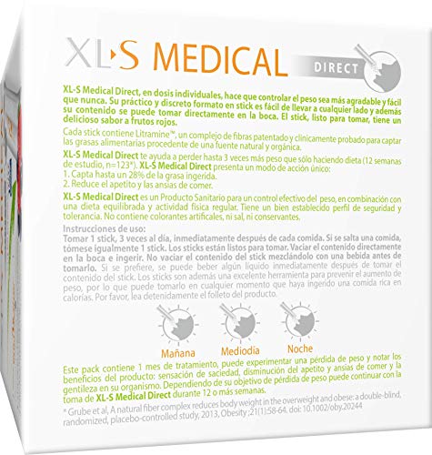 XLS Medical - Captagrasas Direct - Sticks Captagrasas - Tratamiento para Perder Peso con Sabor a Frutos Rojos - Capta 28% de la Grasa Ingerida - 90 Sticks, 1 Mes de Tratamiento