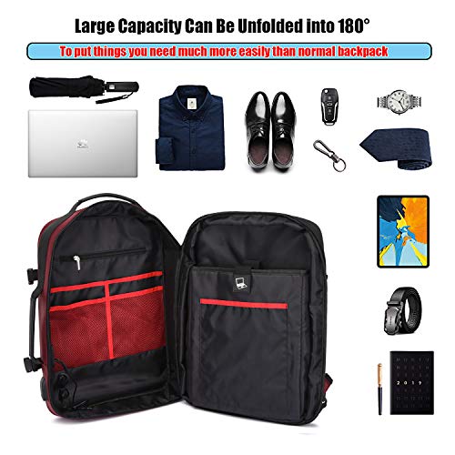 Xnuoyo Mochila para Portátil Hombre, Resistente al Agua Multifuncional Convertible TSA Mochila de Viaje Cabina como Equipaje de Mano Puerto USB de Negocios Trabajo Ordenador (Rojo Oscuro)