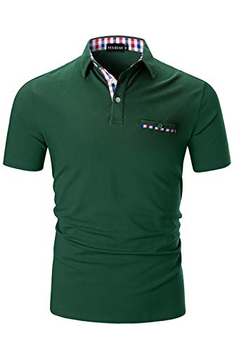 YCUEUST Polo Hombre Manga Corta Camisetas Deporte Clásico Plaid Cuello T-Shirt Verde Medium