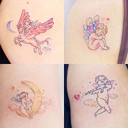 YLGG 7 Piezas de Pegatinas de Tatuaje Temporal de Angel Little Fresh Fashion, adecuadas para Mujeres, Impermeables, extraíbles, no tóxicas y seguras para Todas Las Pieles