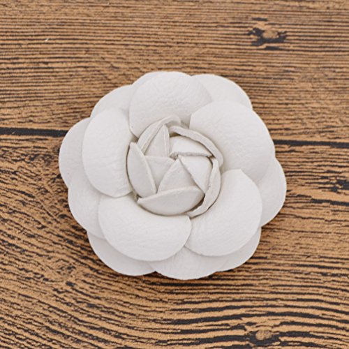 YNuth DIY Flor de Camelia Artificial de Cuero para Decoración de Sombreros Zapatos Bolsos Broche de Camelia para Mujeres Color Blanco