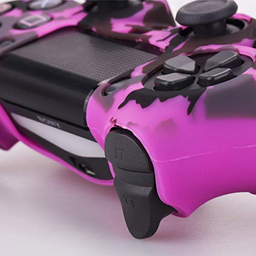 YoRHa Transferencia de agua camuflaje de impresión silicona caso piel Fundas protectores cubierta para Sony PS4/slim/Pro Mando x 1 (Rosa oscuro) Con PRO los puños pulgar thumb gripsx 8