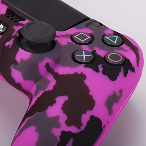 YoRHa Transferencia de agua camuflaje de impresión silicona caso piel Fundas protectores cubierta para Sony PS4/slim/Pro Mando x 1 (Rosa oscuro) Con PRO los puños pulgar thumb gripsx 8