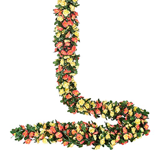 YQing 4 Piezas Artificiales Rosas Flores Guirnalda, 250cm Rosas Falsas Artificial Flor Rosa Vid Planta con Hojas de Hiedra Verde para la decoración del jardín del Banquete de Boda (Champán)
