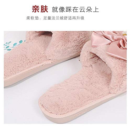 Zapatillas Para Mujer Algodón Slippers,Otoño Invierno Cálido Vintage Simple Y Pequeña Rosa Perfumados Bow Rhinestone Cómoda Apertura Interior De Felpa Antideslizante Inferior Grueso Silencio Inferior