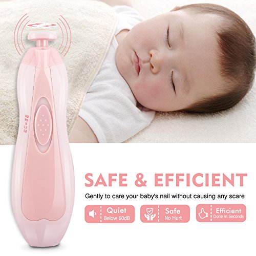 Zooawa kit de cortaúñas para bebés mamás, Juego de manicura para los dedos y pies de bebés y adultos, eléctrico cortador de uñas, con luz LED, Batería AA - Rosado