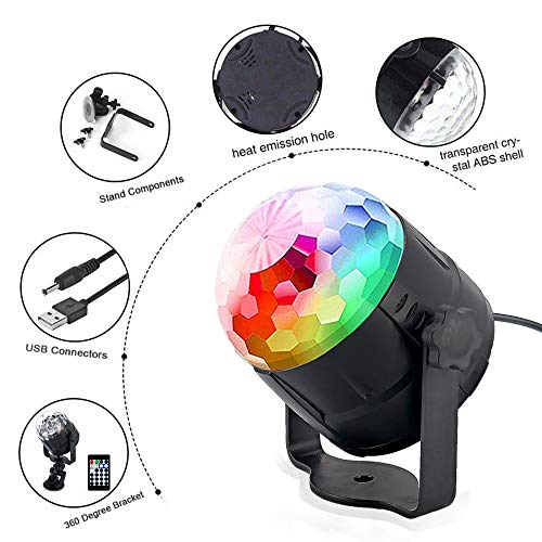 ZStarlite Bola de Luces Discoteca Giratoria para Fiestas con Cable USB, Control Remoto, Lámpara Activada por Sonido con 15 Colores de Iluminación, LED Giratoria Luz para Fiesta, Cumpleaños, Bar y Boda