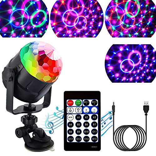 ZStarlite Bola de Luces Discoteca Giratoria para Fiestas con Cable USB, Control Remoto, Lámpara Activada por Sonido con 15 Colores de Iluminación, LED Giratoria Luz para Fiesta, Cumpleaños, Bar y Boda