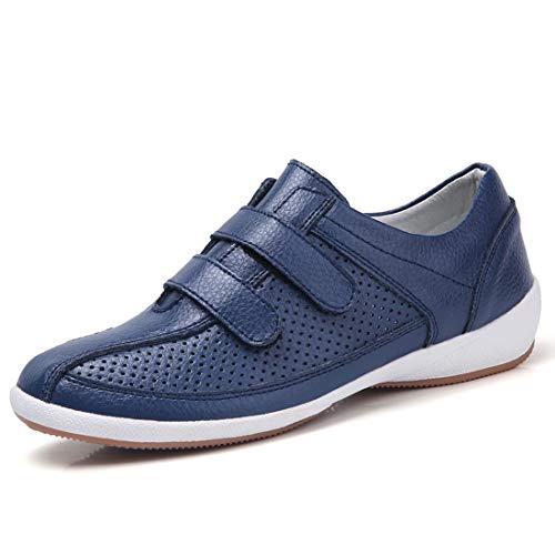 Z.SUO Mocasines para Mujer de Cuero Planas Cómodo y Transpirable Loafers Moda Planos Zapatos de Conducción(38 EU,Azul Marino)