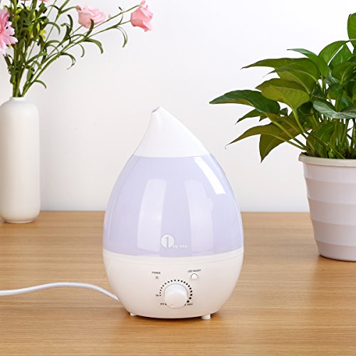 1 BY ONE 1.3 litros Humidificador ultrasónico, No Ruido con Luces LED de 7 Colores con la función Apagado automático para su hogar y Oficina