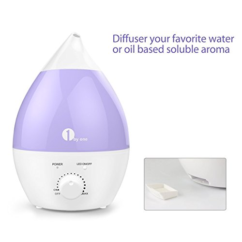 1 BY ONE 1.3 litros Humidificador ultrasónico, No Ruido con Luces LED de 7 Colores con la función Apagado automático para su hogar y Oficina