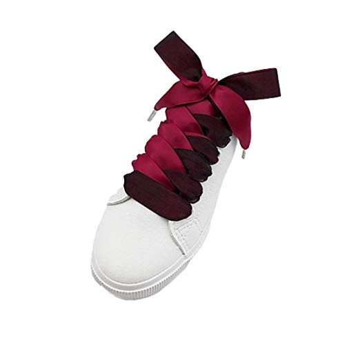 1 par 2cm Ancho cinta de seda de doble cara de la nieve hilado cordones de raso cordones cinta de zapatos zapatillas de deporte de las mujeres 80/100 EVO/120cm Negro Vino Tinto,120cm