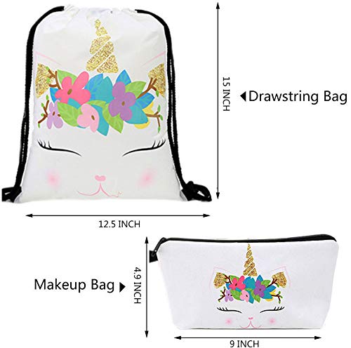 10 Paquete Lindo Unicornio Mochila con cordón/Maquillaje/PU Monedero Bolsos de Embrague/Collar de Cadena de aleación/Unicornios para el Cabello para niñas (Style 5)