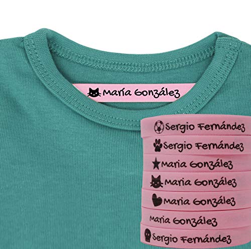 100 Etiquetas Termoadhesivas Personalizadas con Icono para marcar la ropa. (Rosa)