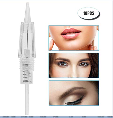 10pcs Agujas de tatuajes redondo y maquillaje permanente desechables agujas estéril herramientas ，para tatuajes de labios,cejas y delineadores de ojos,colorear es rápido y natural(10Pcs R1)