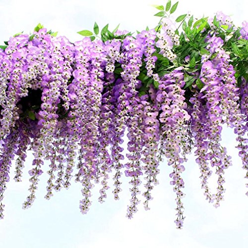 12pcs Artificial Fake Wisteria Vine RATTA, Guirnalda de colgar Flores de Seda Para Decoración Fiesta Hogar decoración bodas, 110 cm, Color Morado