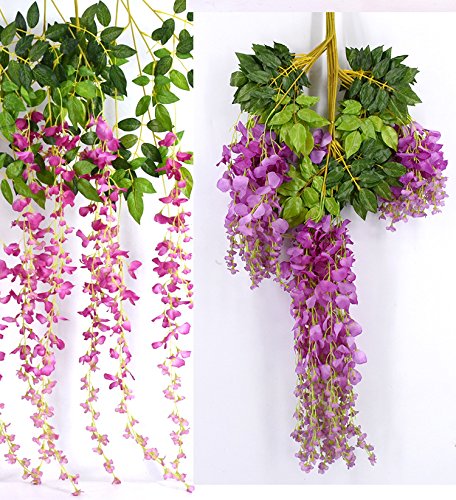 12pcs Artificial Fake Wisteria Vine RATTA, Guirnalda de colgar Flores de Seda Para Decoración Fiesta Hogar decoración bodas, 110 cm, Color Morado