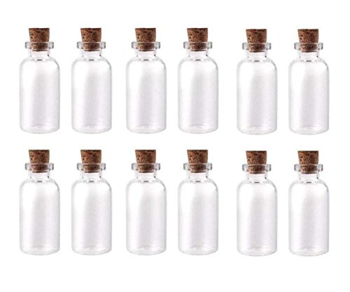 12PCS Clear Glass Wish Botellas con Tapones Tapones Crafts Frascos Viales Regalo Pequeña Joyería Titular de Almacenamiento Contenedor Decoración Mensaje Bodas Favores de Fiesta (15ml)