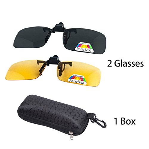 2 pares de gafas de sol unisex Clip en lentes polarizados de visión nocturna, protección UV400 antirreflectante Drivingv caza esquí Deportes al aire libre gafas de visión nocturna, amarillo + gris