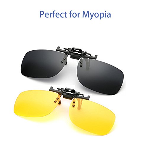 2 pares de gafas de sol unisex Clip en lentes polarizados de visión nocturna, protección UV400 antirreflectante Drivingv caza esquí Deportes al aire libre gafas de visión nocturna, amarillo + gris