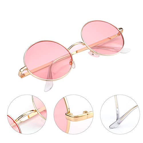 2 Pares Gafas Hippie Gafas de Sol en Forma de Corazón, Redondas Retro Gafas para Los Accesorios De Disfraces Hippie, Gafas Vintage con 2pcs Paño de Gafas, Marco Dorado Rosa