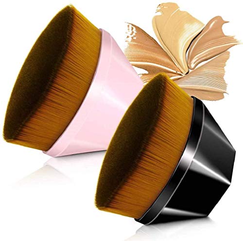 2 Pcs High-Density Seamless Foundation Brush BB Cream Makeup Brushes Loose Powder (Rosa+negro)